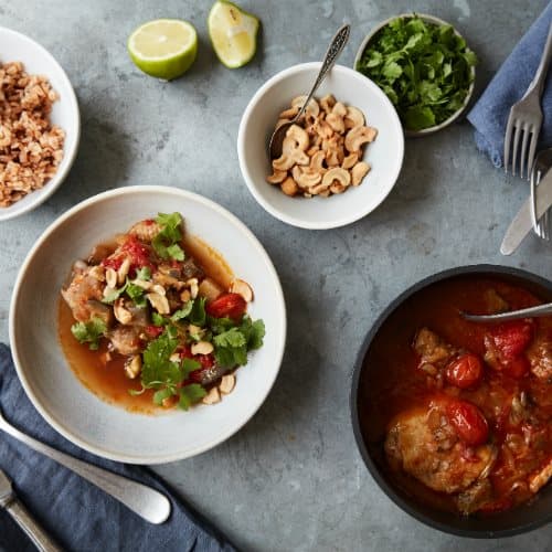 MAD TIL 2 DAGE: Indisk kylling i tomat-auberginesauce og perlespelt