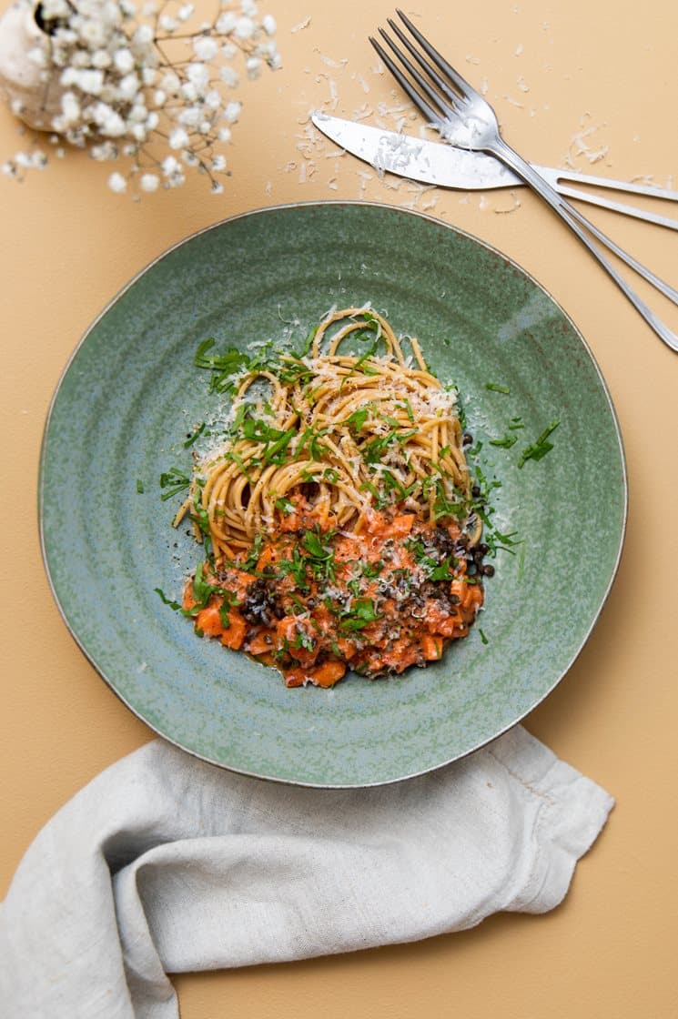 Linseragout med fettucine og parmesan 